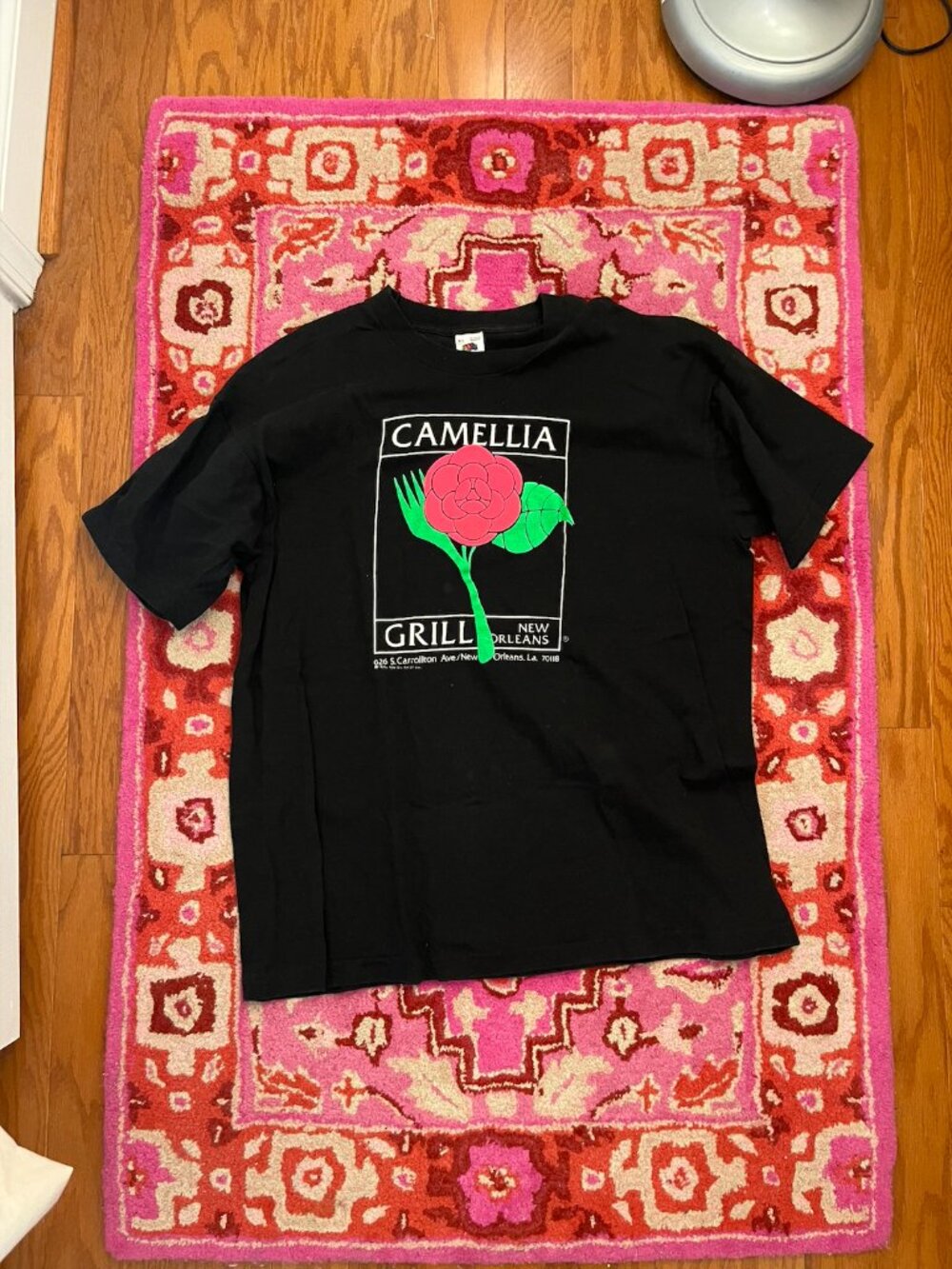 Camellia Grill New Orleans Black with Red Flower Souvenir Short Sleeve T-Shirt